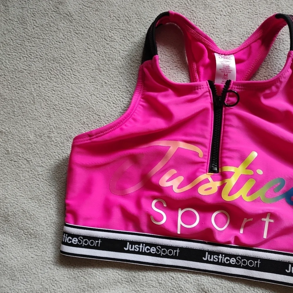 Justice Sport Pink Zip-Up Bikini Top